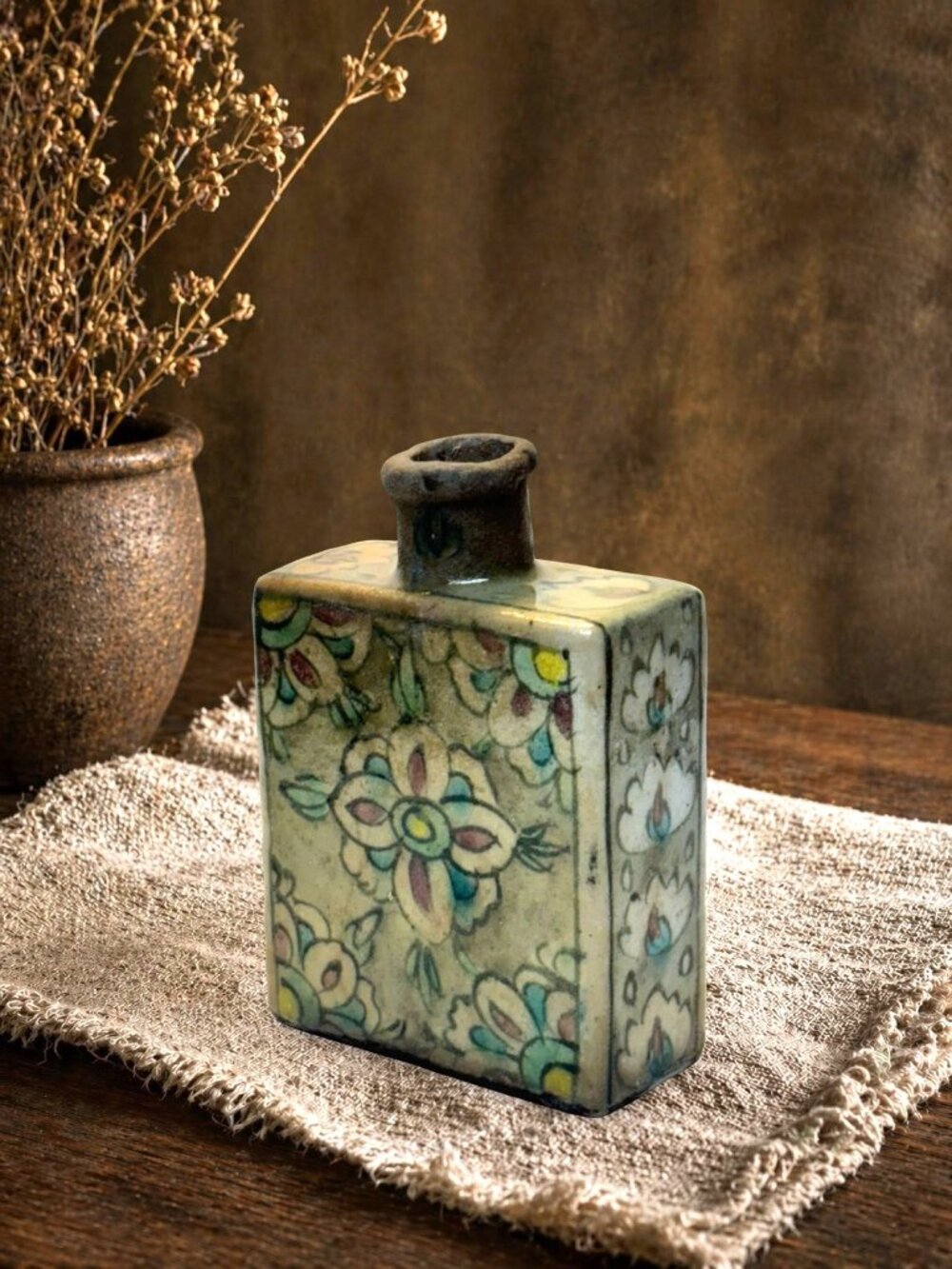 Antique Iznik Middle Eastern Bottle Flask Stopper Persian Qajar Pottery Turkish - Picture 2 of 10